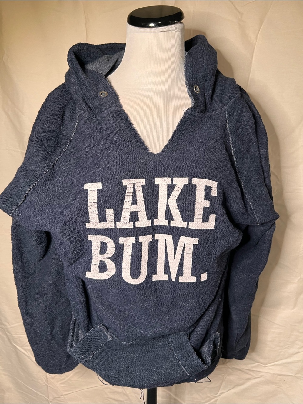 Oversized Women's dark navy blue Crewneck Sweater with Distressed Detail